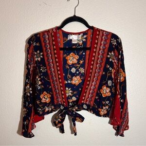Band of Gypsies Boho Floral Tie-Front Blouse – Size S